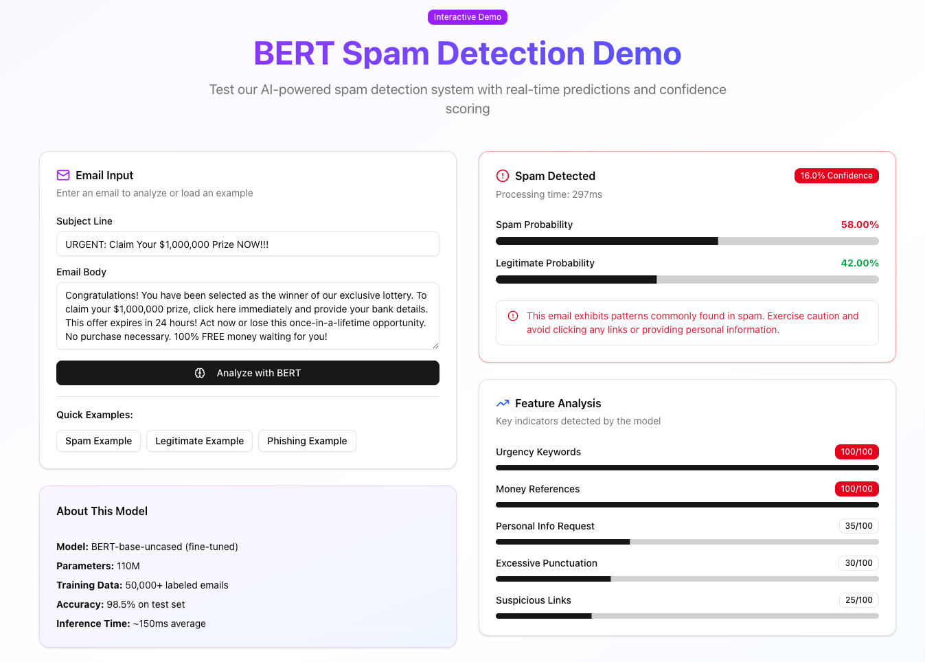 BERT Spam Detection System